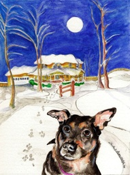 Goog, Dog, Winter, Christmas, Watercolor Painting, Card Illustration, Defiance MO